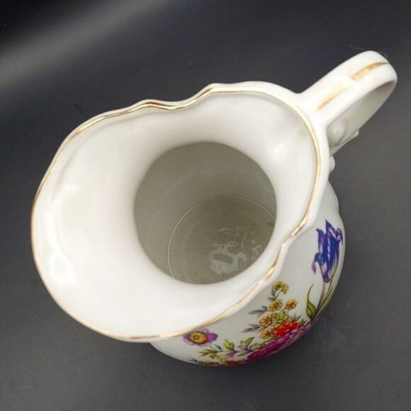 Vintage Ceramic Floral Spray Juice Milk Pitcher Creamer Gold Trim Victorian - Picture 2 of 6
